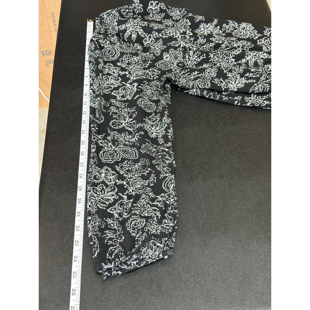 Boho Paisley Blouse Black White V Neck Long Sleeve Tunic Women's Large - Picture 8 of 10